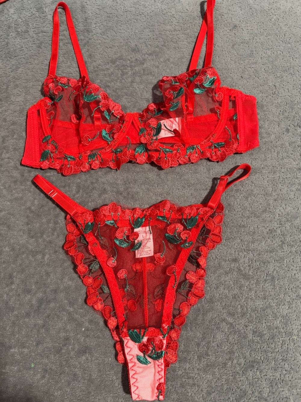 Red Embroidered Sheer Lace Lingerie Set - Women Intimates